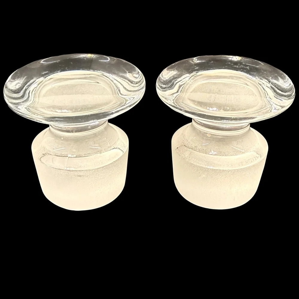Vintage Clear Glass Mushroom Decanter Stoppers Set of 2 Frosted Base Replacement